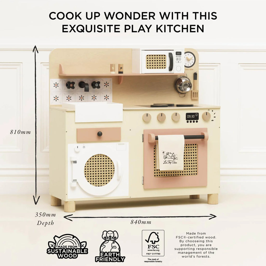 Le Toy Van - Rattan Family Wooden Play Kitchen - The Baby Service Measurements
