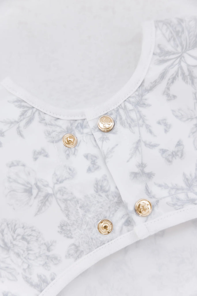 Tartine Et Chocolat - Bib with Coated Canvas Sleeve Grey - Gold Buttons