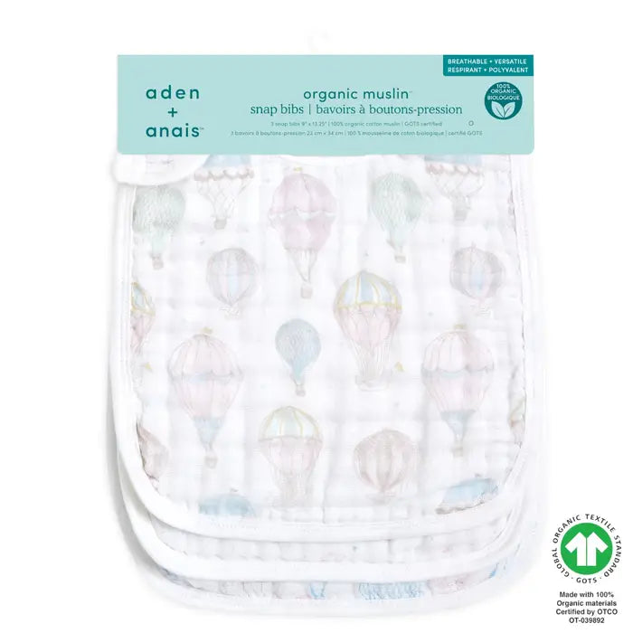 Aden + Anais Organic Snap Bibs 3 Pack - Above The Clouds - Gifts - The Baby Service