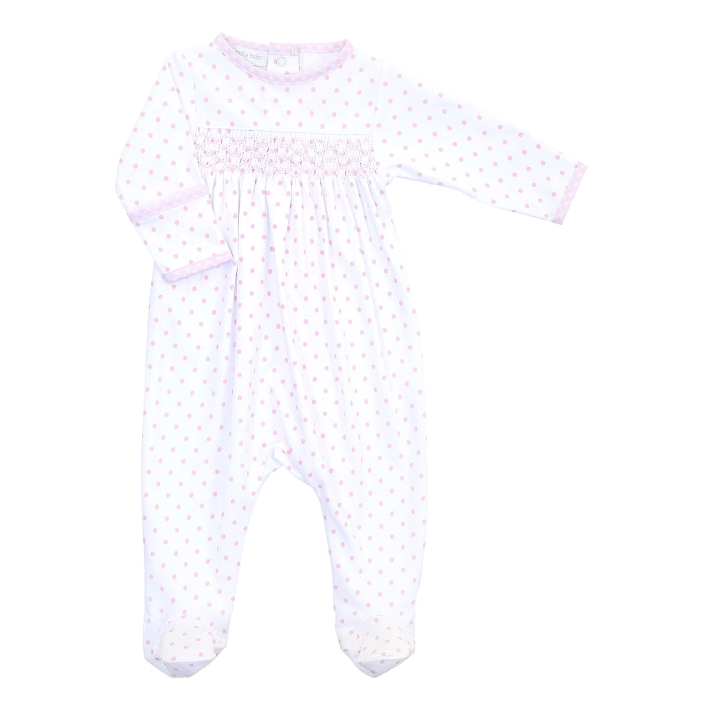 Magnolia Baby - Pink Gingham Dots Smocked Footie - The Baby Service