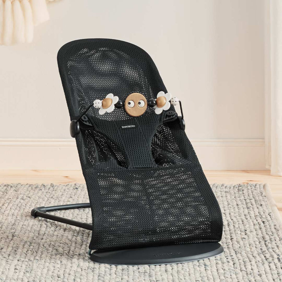 BABYBJÖRN - Bouncer Bliss Cotton - Anthracite/Landscape Print + Toy Googly  Eyes Black and White