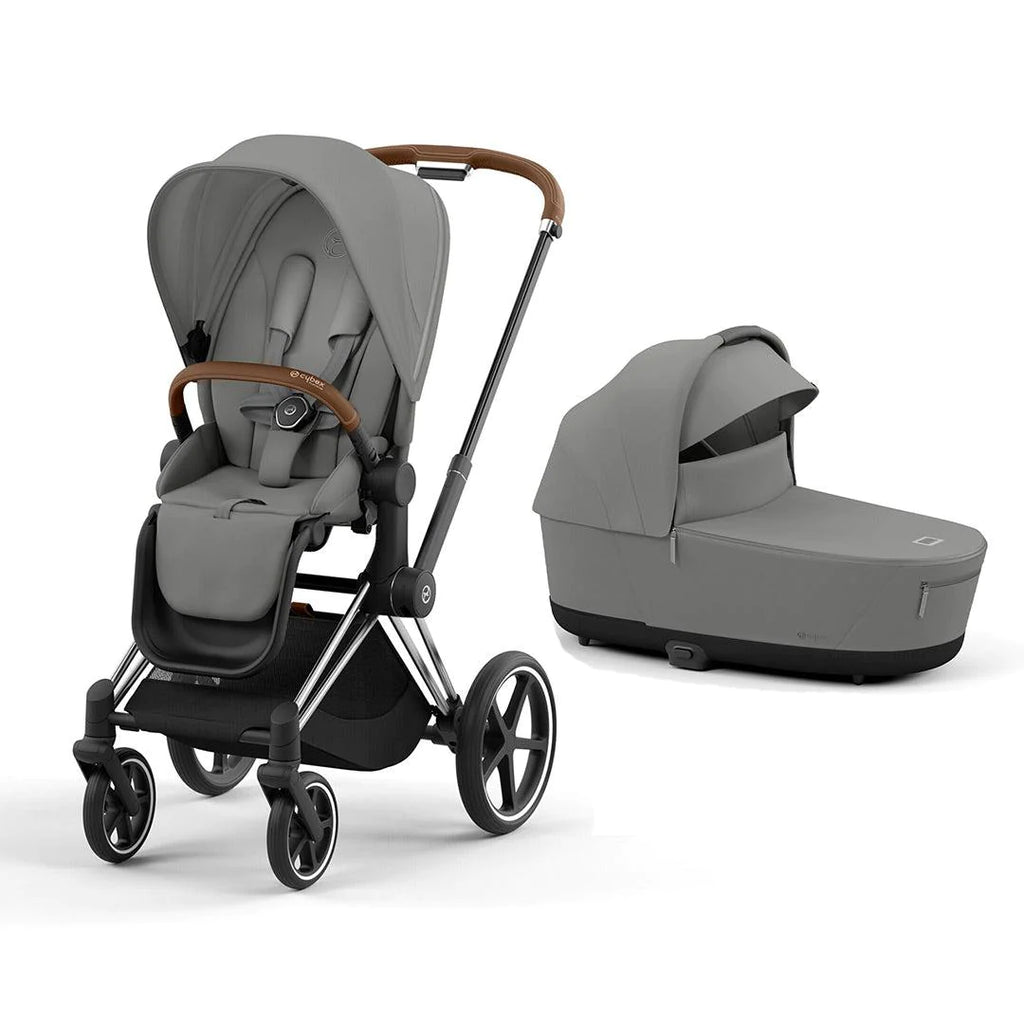 CYBEX PRIAM Pushchair - Mirage Grey - Chrome Brown Cot - The Baby Service
