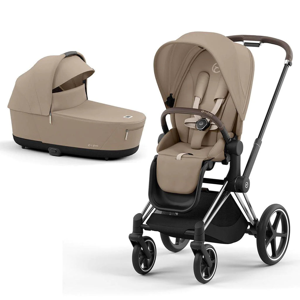 CYBEX PRIAM Pushchair - Cozy Beige - Chrome Brown Lux Cot - The Baby Service