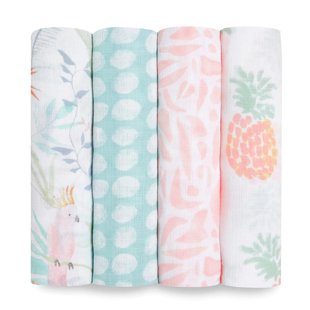Aden + Anais Essentials Classic Swaddle Blankets - Tropicalia - 4 Pack - The Baby Service