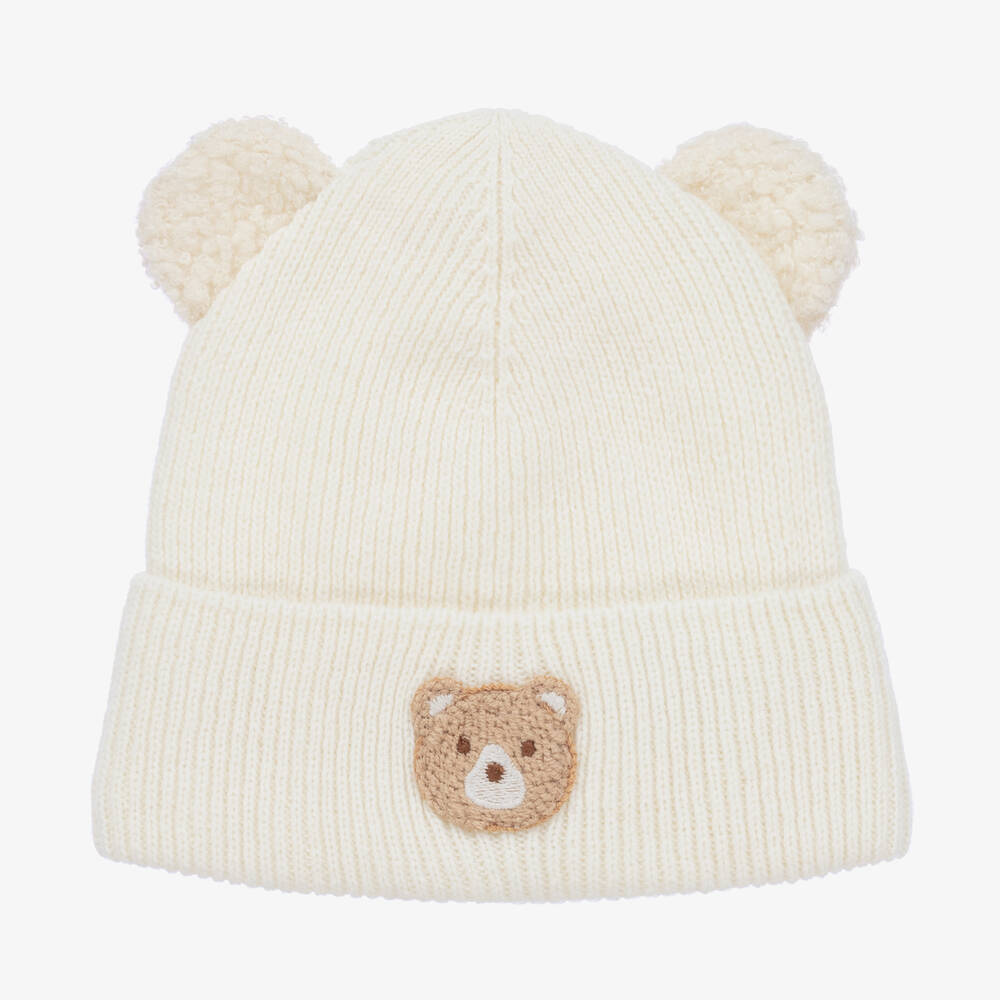 Jamiks - Ivory Wool-Knit Teddy Bear Baby Hat - The Baby Service