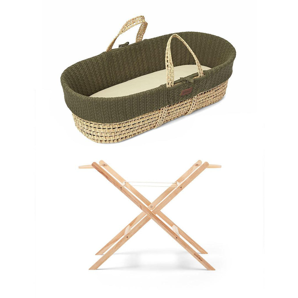 Little Green Sheep - Natural Knitted Moses Basket & Mattress Juniper with Stand Bundle - Static - The Baby Service