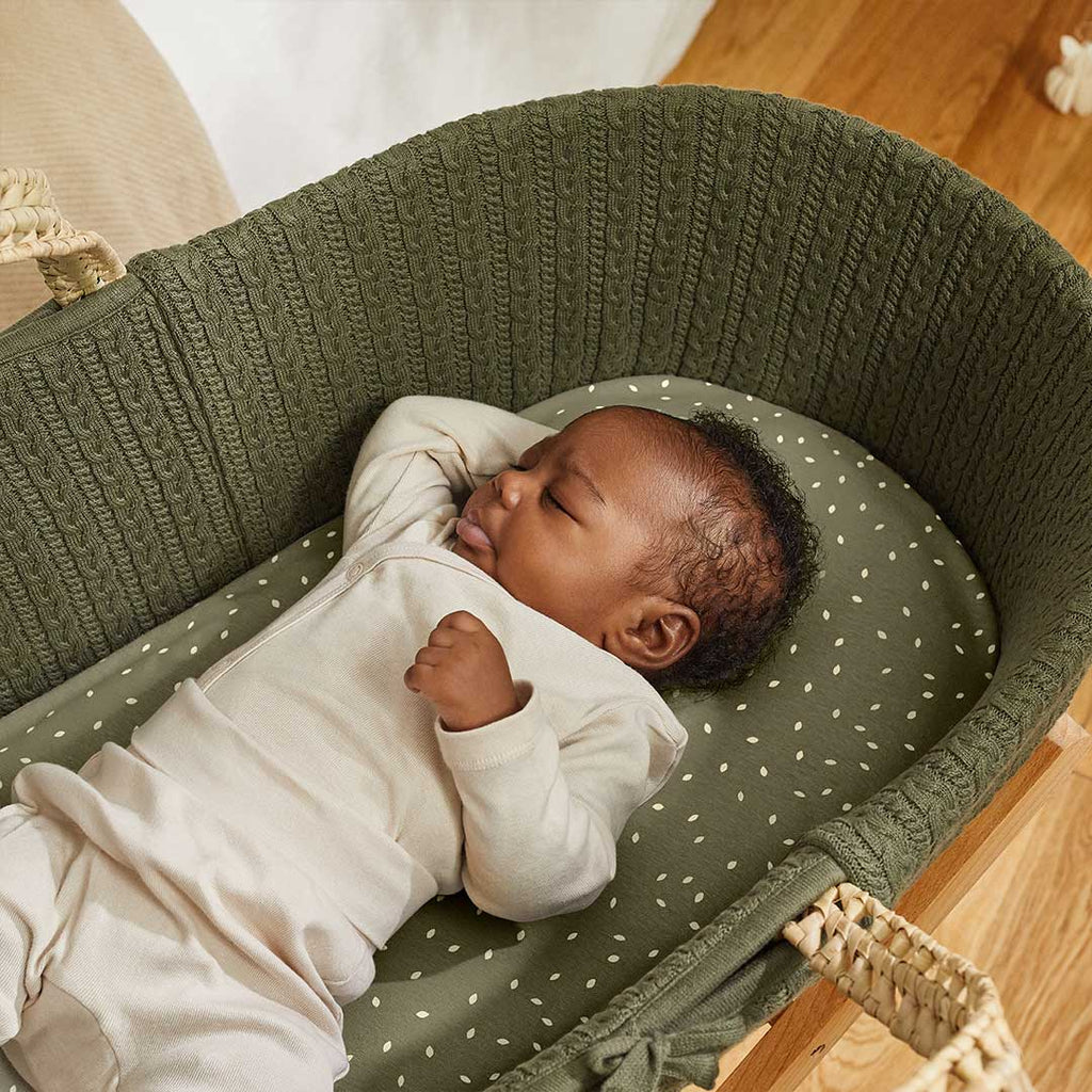 Little Green Sheep - Natural Knitted Moses Basket & Mattress Juniper with Stand Bundle - Baby - The Baby Service