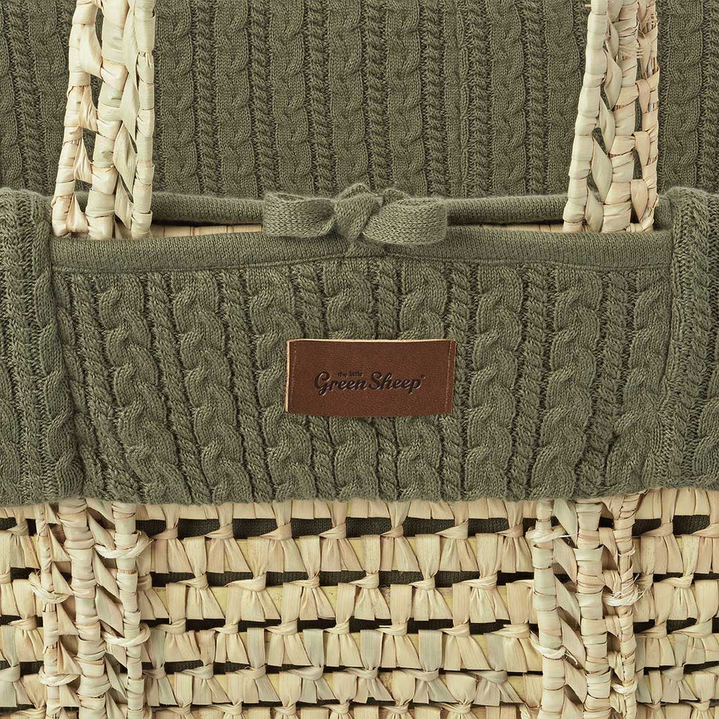 Little Green Sheep - Natural Knitted Moses Basket & Mattress Juniper with Stand Bundle - Close Up - The Baby Service