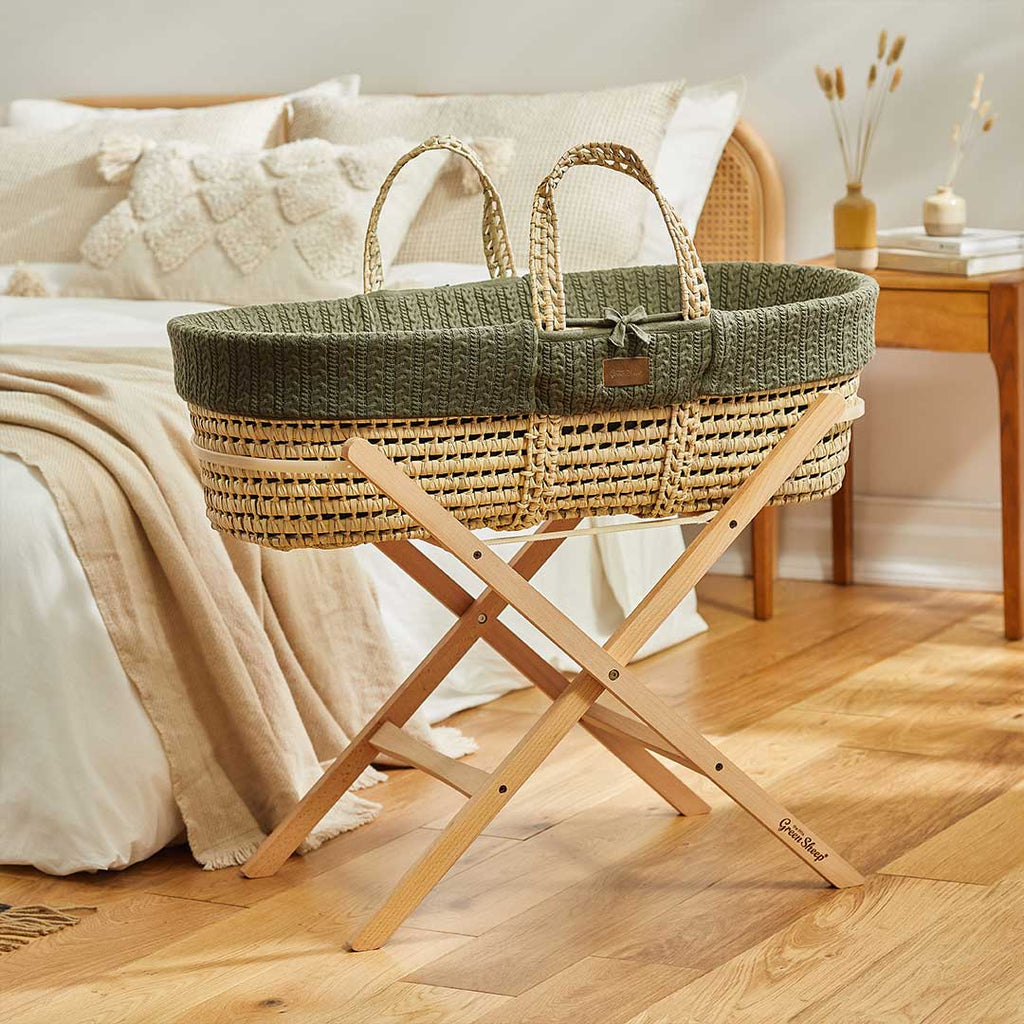 Little Green Sheep - Natural Knitted Moses Basket & Mattress Juniper with Stand Bundle - Lifestyle - The Baby Service