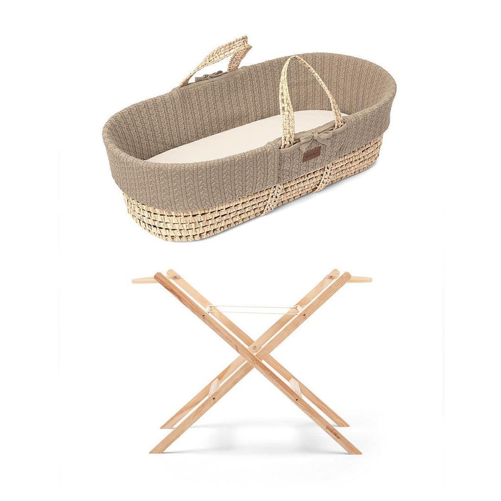 Little Green Sheep - Natural Knitted Moses Basket & Mattress Truffle with Stand Bundle - Static - The Baby Service