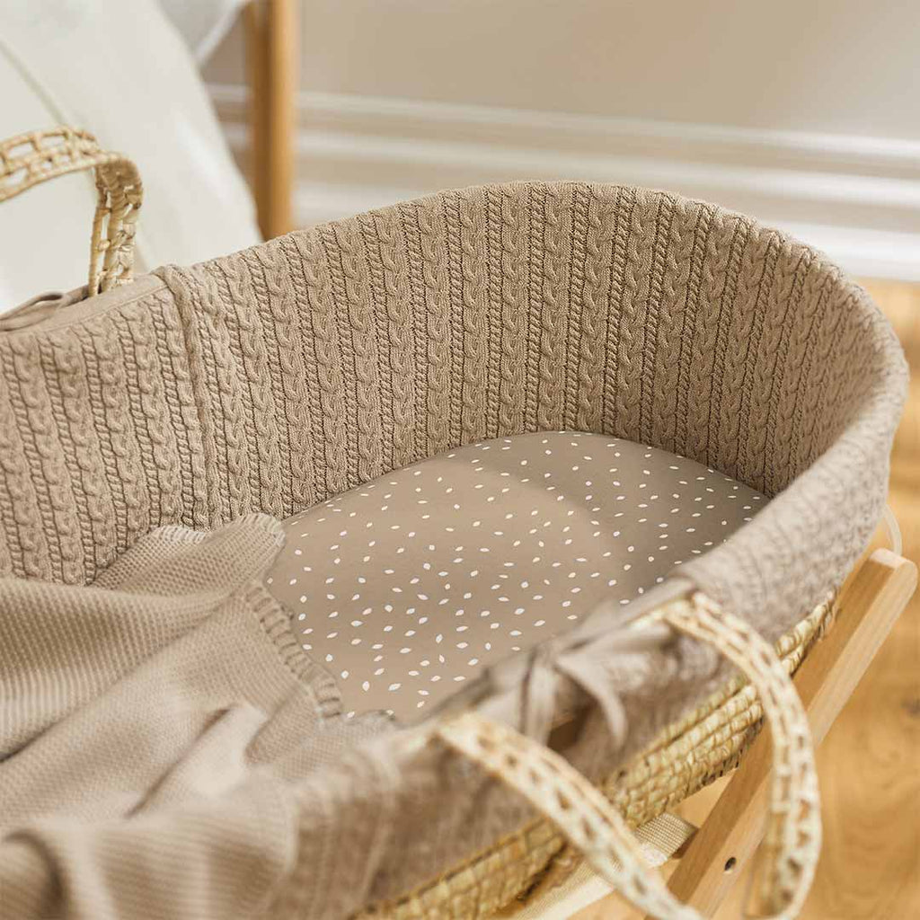 Little Green Sheep - Natural Knitted Moses Basket & Mattress Truffle with Stand Bundle - Close Up - The Baby Service