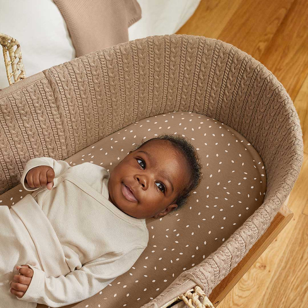 Little Green Sheep - Natural Knitted Moses Basket & Mattress Truffle with Stand Bundle - Lifestyle - The Baby Service