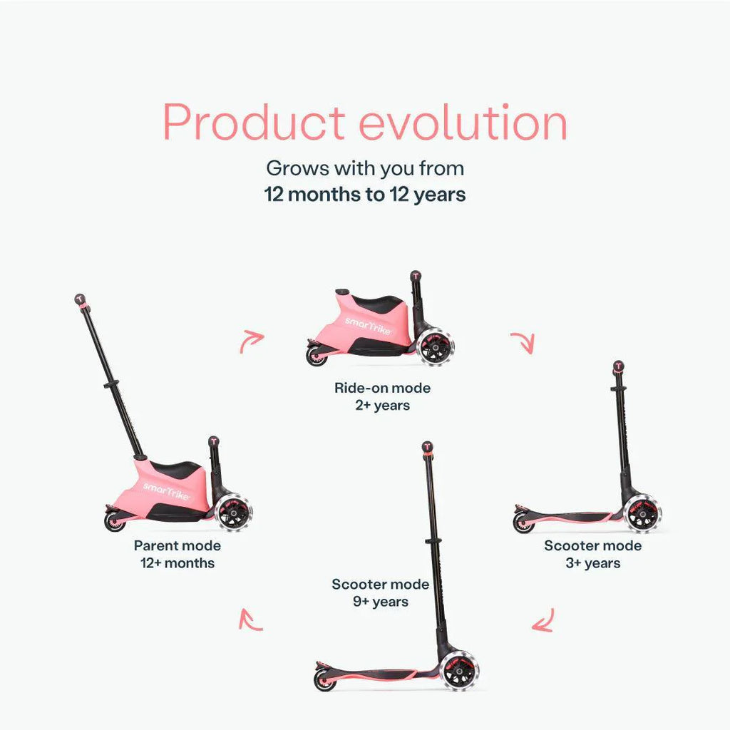 smarTrike Xtend Ride On Scooter Plus From 12 Months to 12 Years - Salmon Pink - The Baby Service