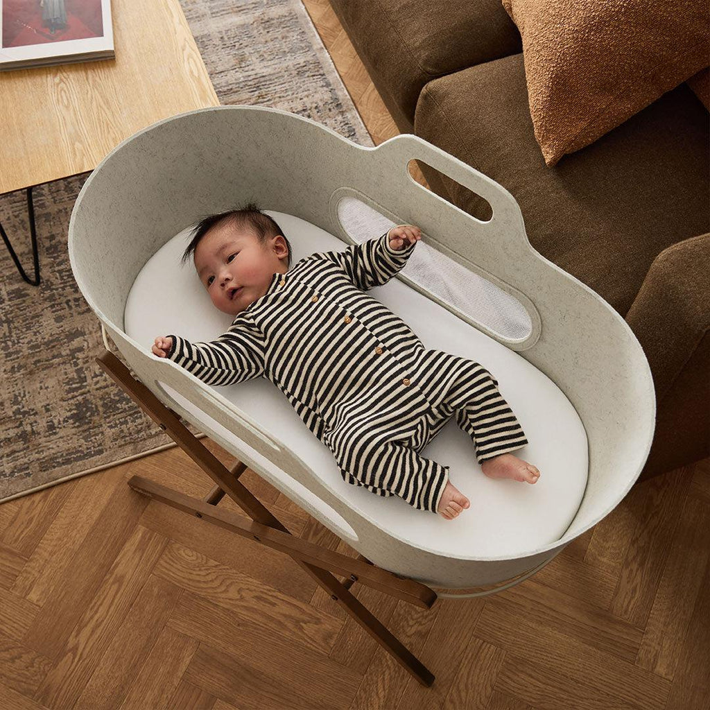 SnuzBaskit Barley Moses Basket & Walnut Stand - The Baby Service - Lifestyle