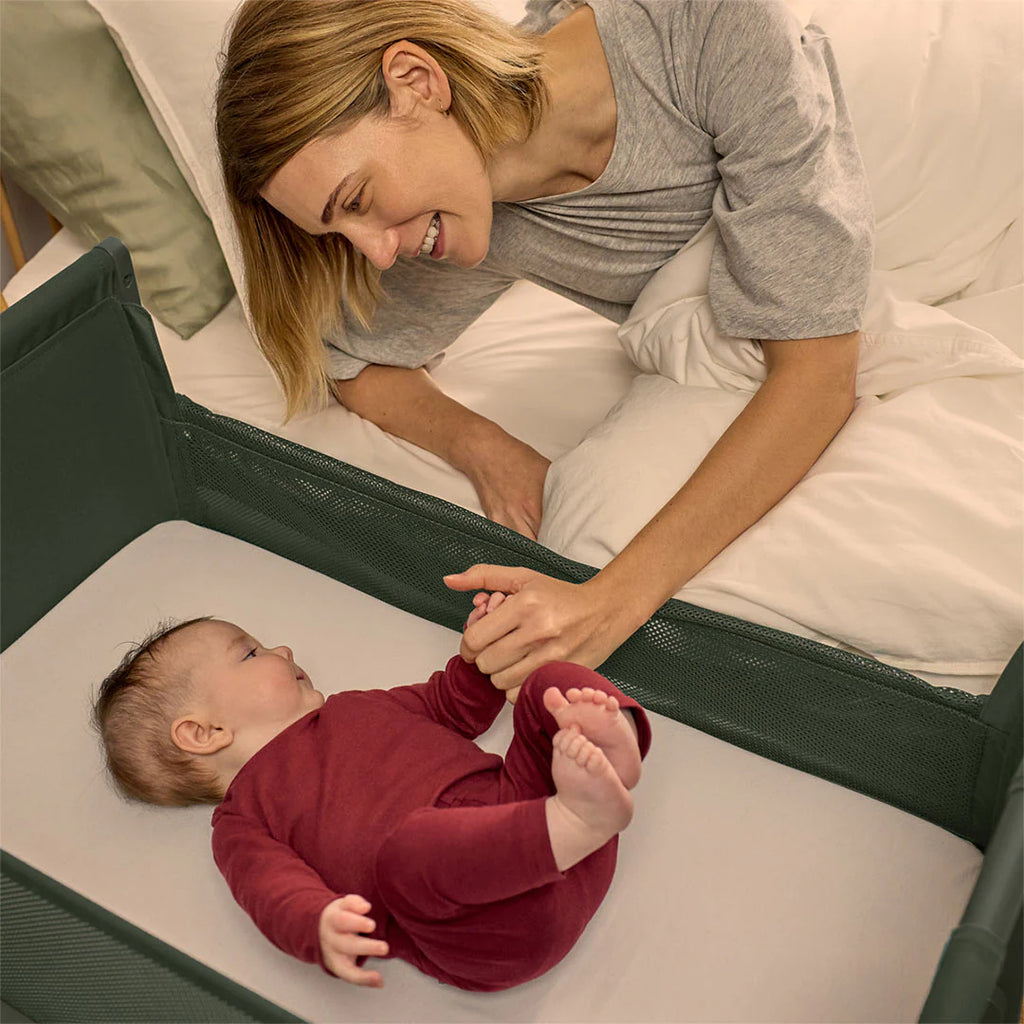 Snuzpod Studio Bedside Crib - Berlin Green - Mother - The Baby Service