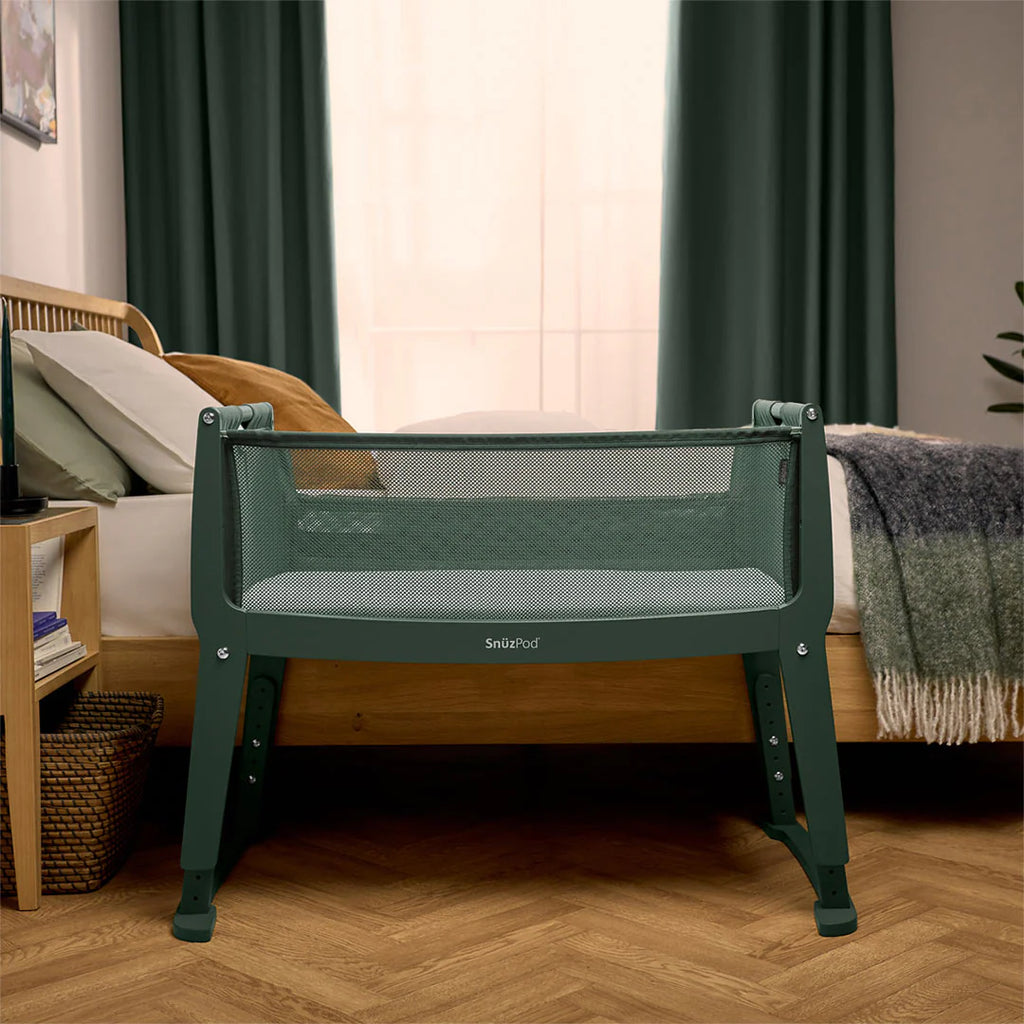 Snuzpod Studio Bedside Crib - Berlin Green - Bedroom - The Baby Service