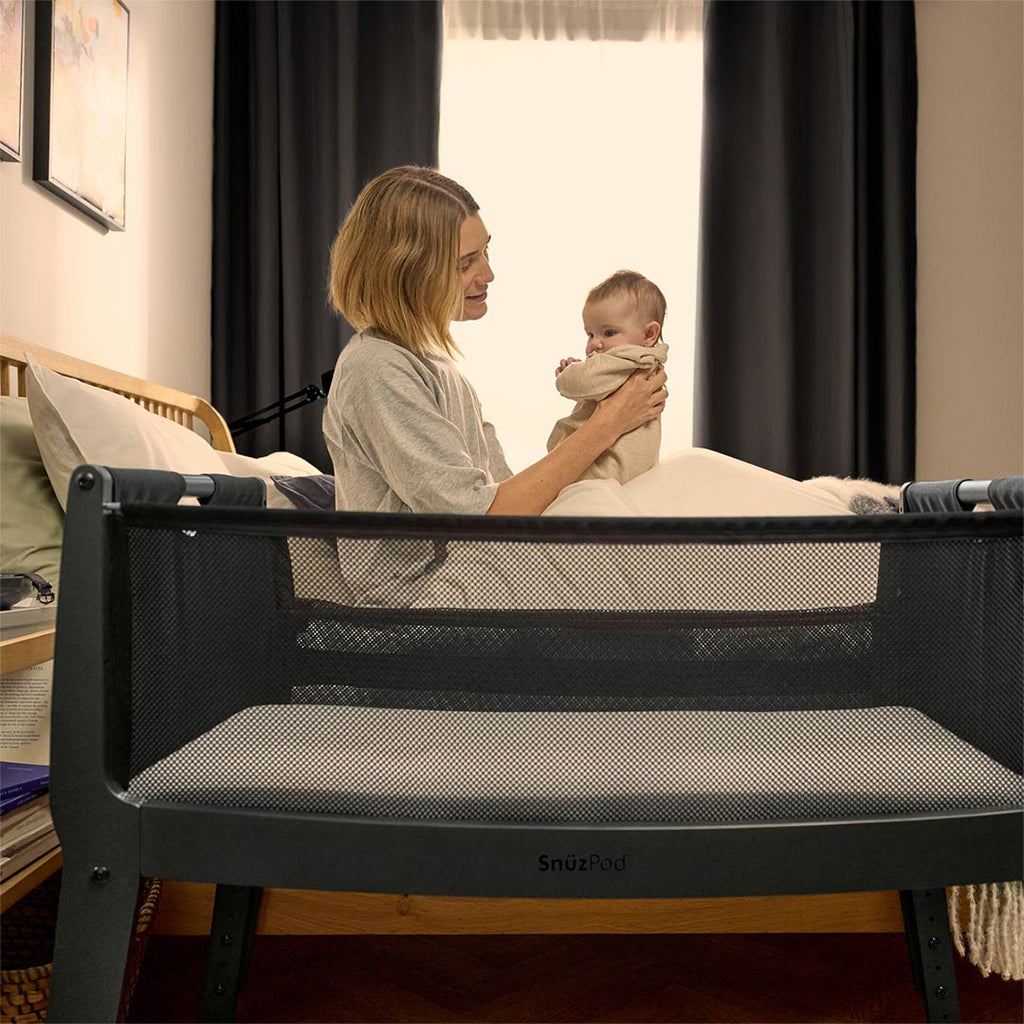 Snuzpod Studio Bedside Crib - Brooklyn Graphite - Lifestyle - The Baby Service