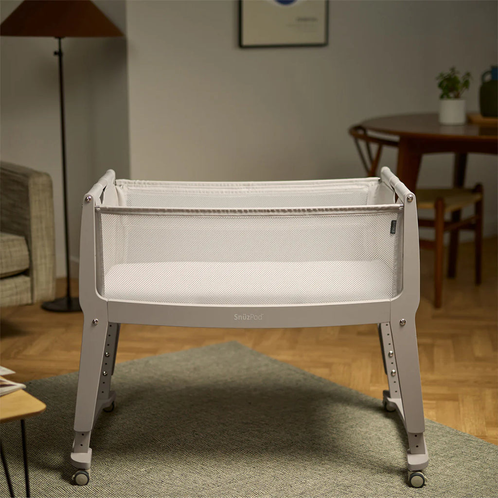 Snuzpod Studio Bedside Crib - Oslo Grey - In Home - The Baby Service