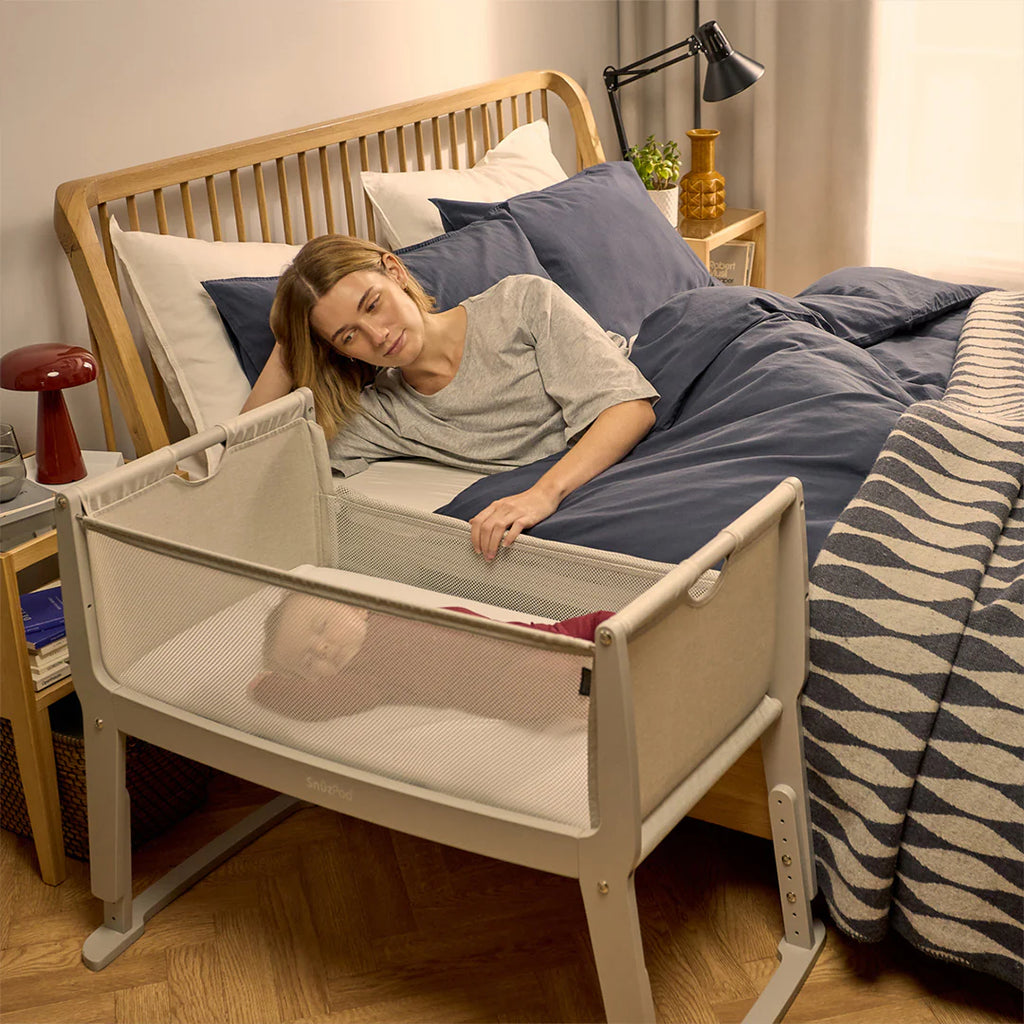 Snuzpod Studio Bedside Crib - Oslo Grey - Lifestyle -  The Baby Service