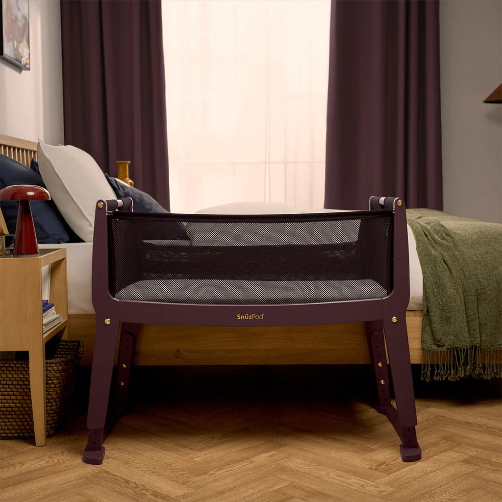 Snuzpod Studio Bedside Crib - Rome Burgundy - Lifestyle - The Baby Service