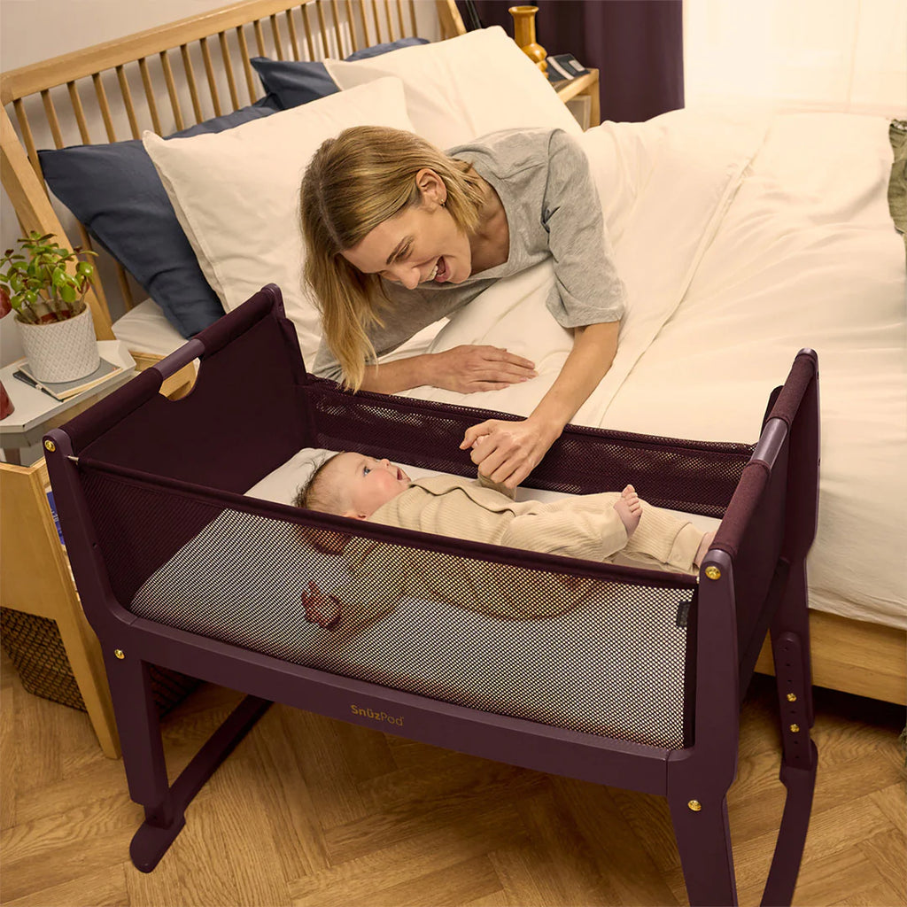 Snuzpod Studio Bedside Crib - Rome Burgundy - The Baby Service