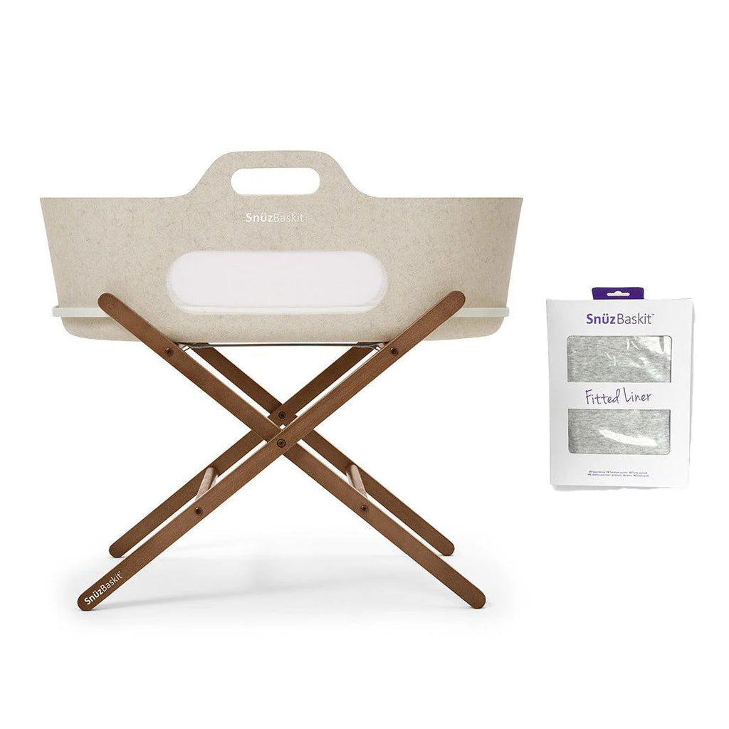 SnuzBaskit Barley Moses Basket & Walnut Stand - The Baby Service