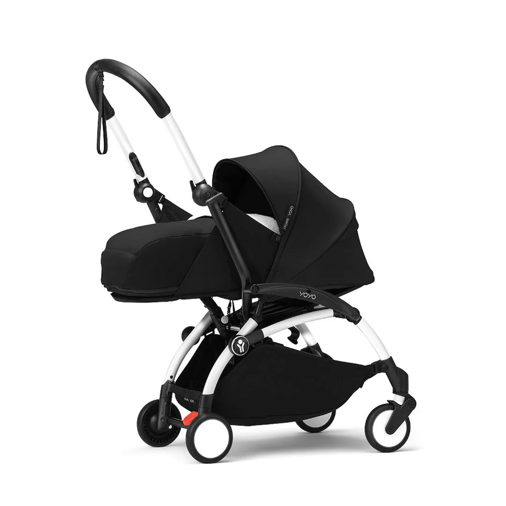 Stokke YOYO³ Stroller with Newborn Pack - The Baby Service - Black on White Frame