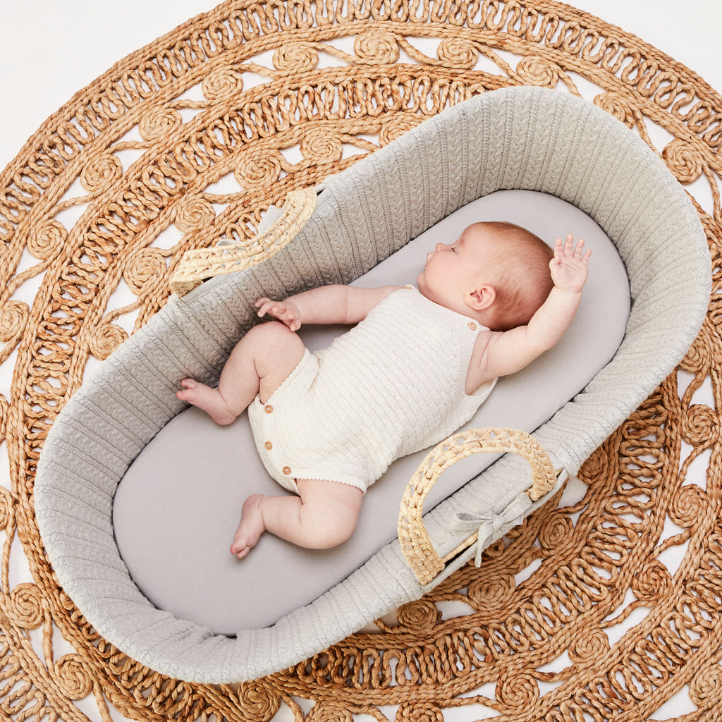Little Green Sheep - Natural Knitted Moses Basket & Mattress Dove - Luxury Cot - The Baby Service