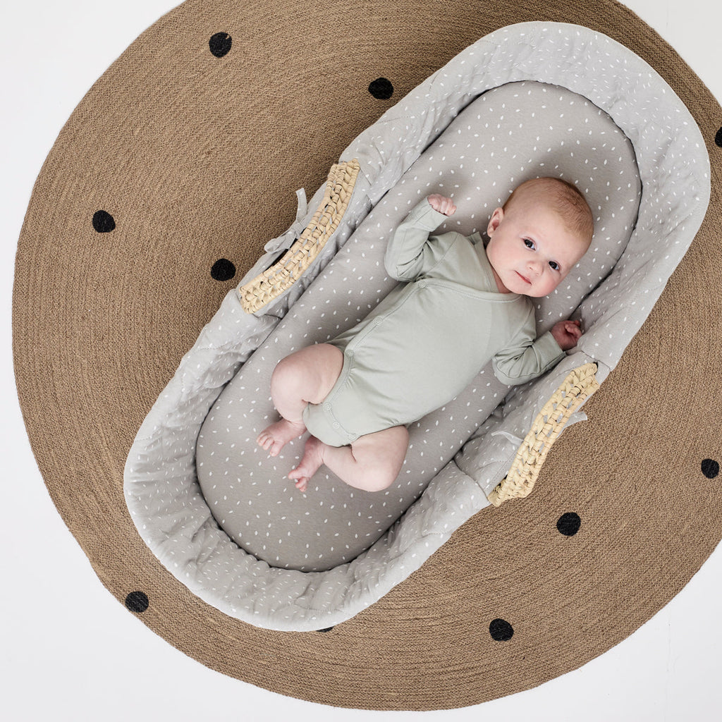 Little Green Sheep - Natural Quilted Moses Basket & Mattress Dove Rice - Lifestyle - The Baby Service
