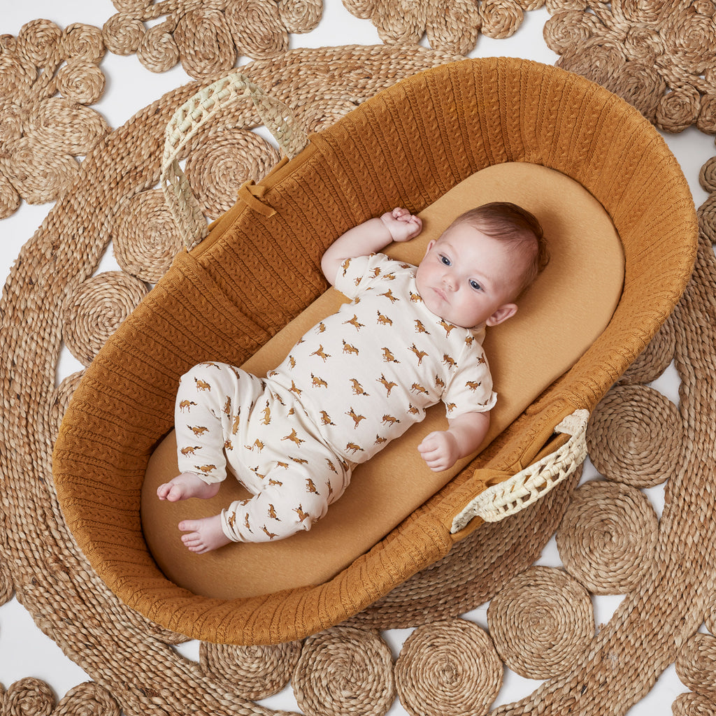 Little Green Sheep - Natural Knitted Moses Basket & Mattress Honey - Luxury Cot - The Baby Service