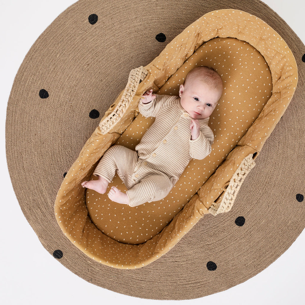 Little Green Sheep - Natural Quilted Moses Basket & Mattress Honey Rice - Luxury Cots - The Baby Service