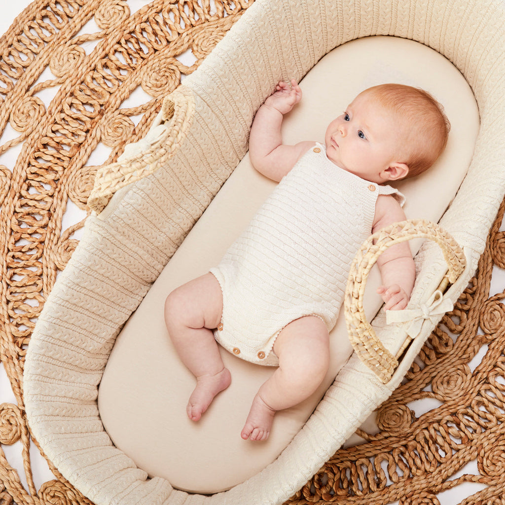 Little Green Sheep - Natural Knitted Moses Basket & Mattress Linen - Lifestyle - The Baby Service
