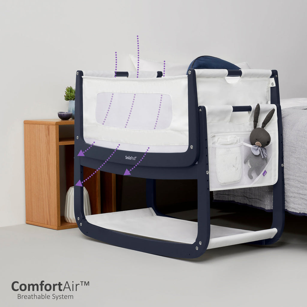 SnuzPod4 Bedside Crib - Navy Bedroom Cot - The Baby Service