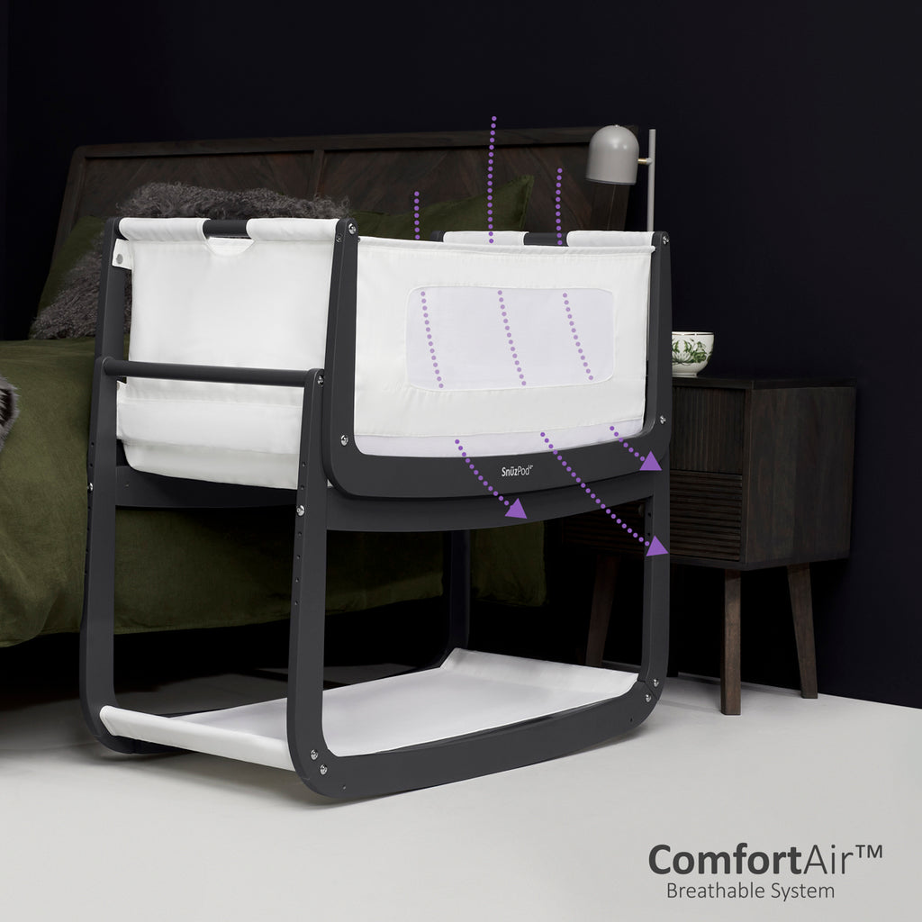SnuzPod4 Bedside Crib - Slate Cot Bed - The Baby Service