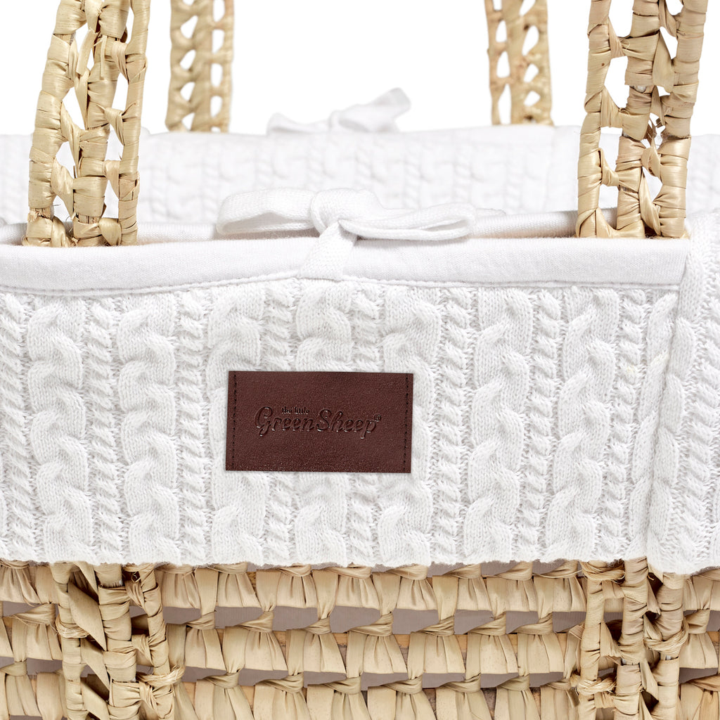 Little Green Sheep - Natural Knitted Moses Basket & Mattress White - Luxury Cots - The Baby Service