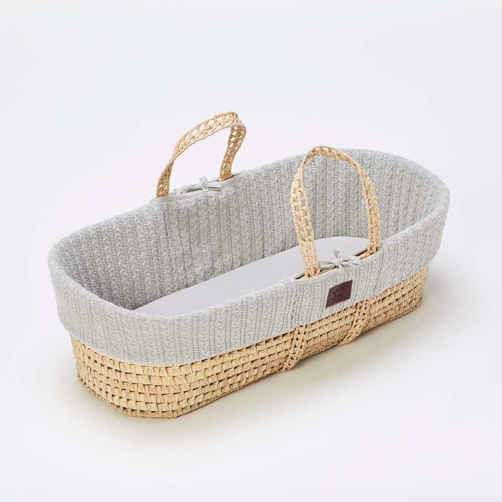Little Green Sheep - Natural Knitted Moses Basket & Mattress Dove - The Baby Service