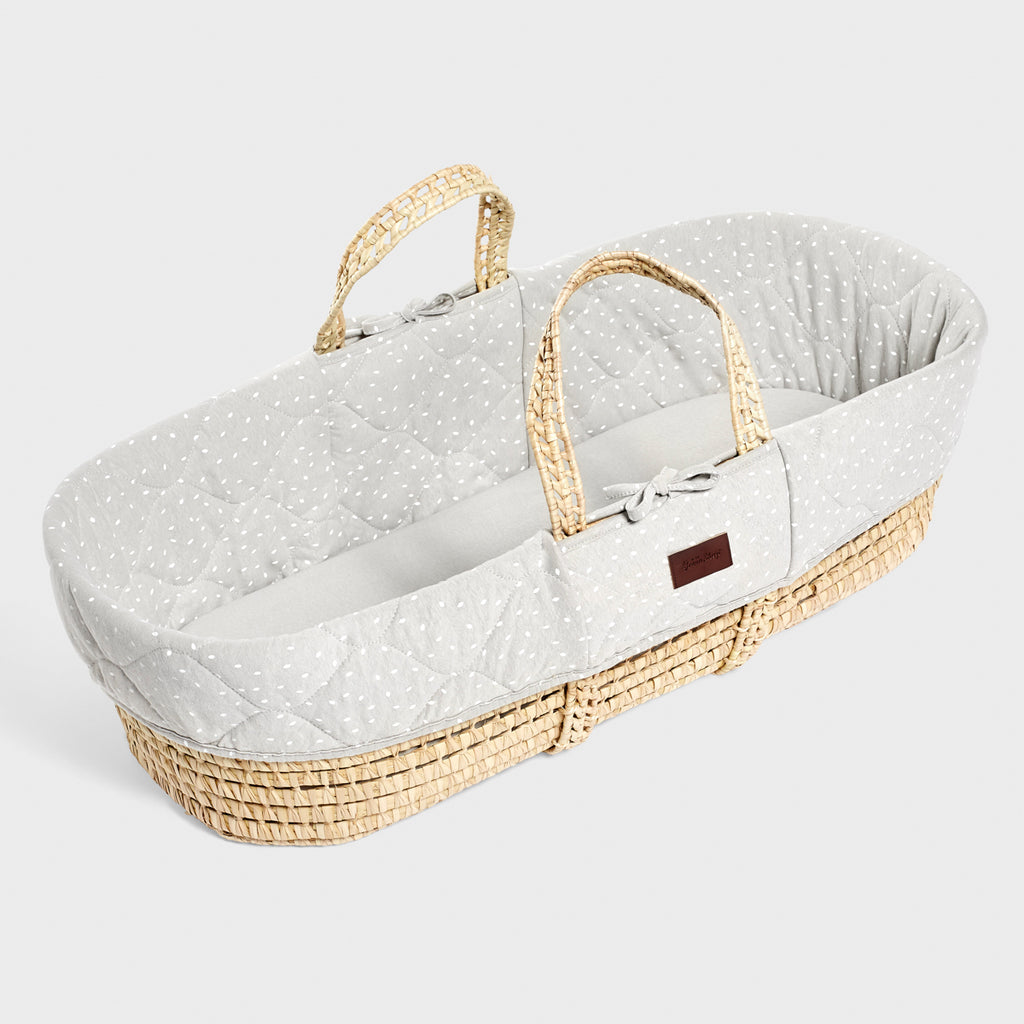 Little Green Sheep - Natural Quilted Moses Basket & Mattress Dove Rice - The Baby Service
