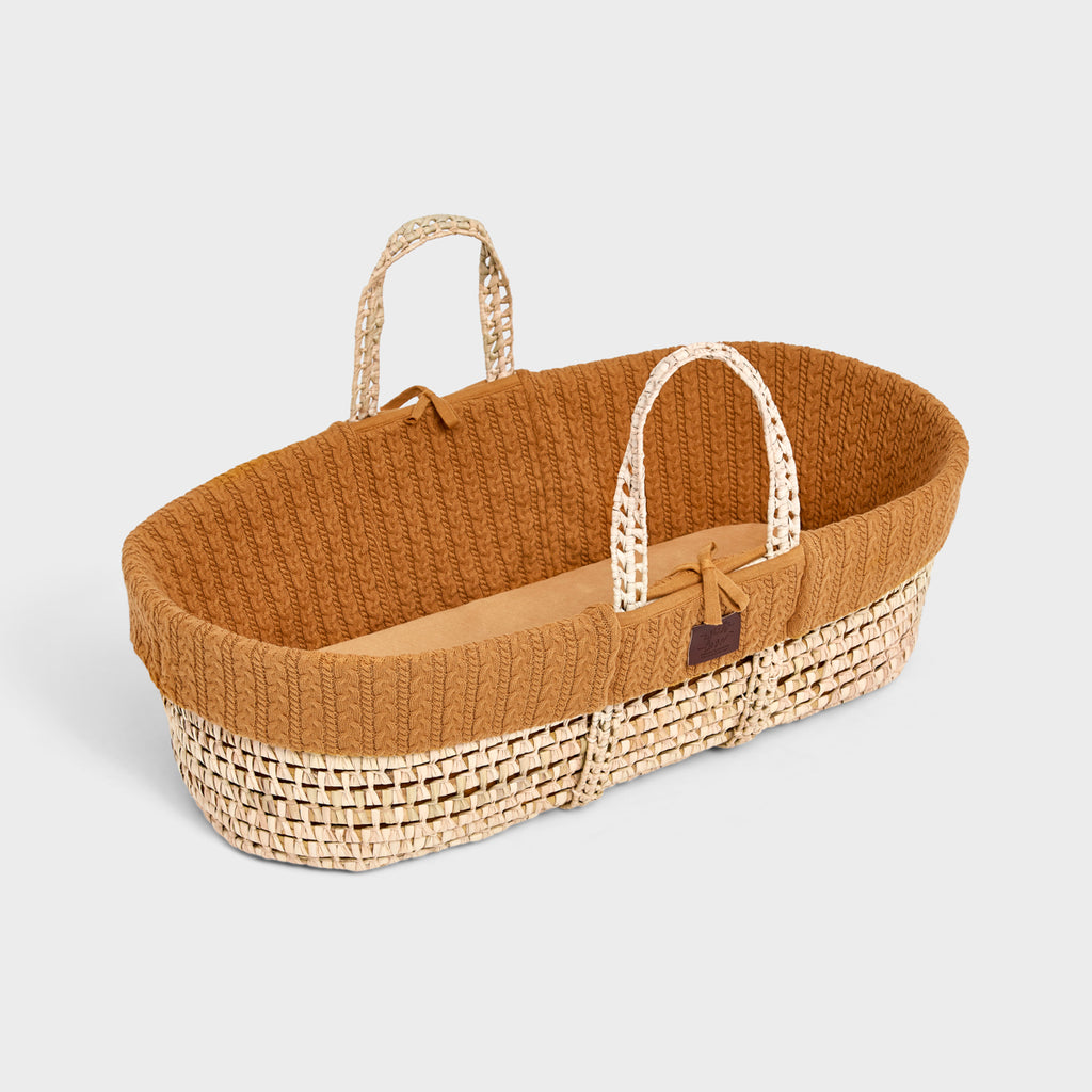 Little Green Sheep - Natural Knitted Moses Basket & Mattress Honey - The Baby Service
