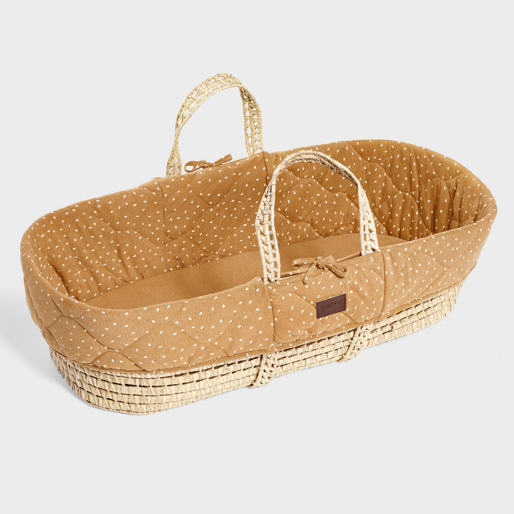 Little Green Sheep - Natural Quilted Moses Basket & Mattress Honey Rice - The Baby Service