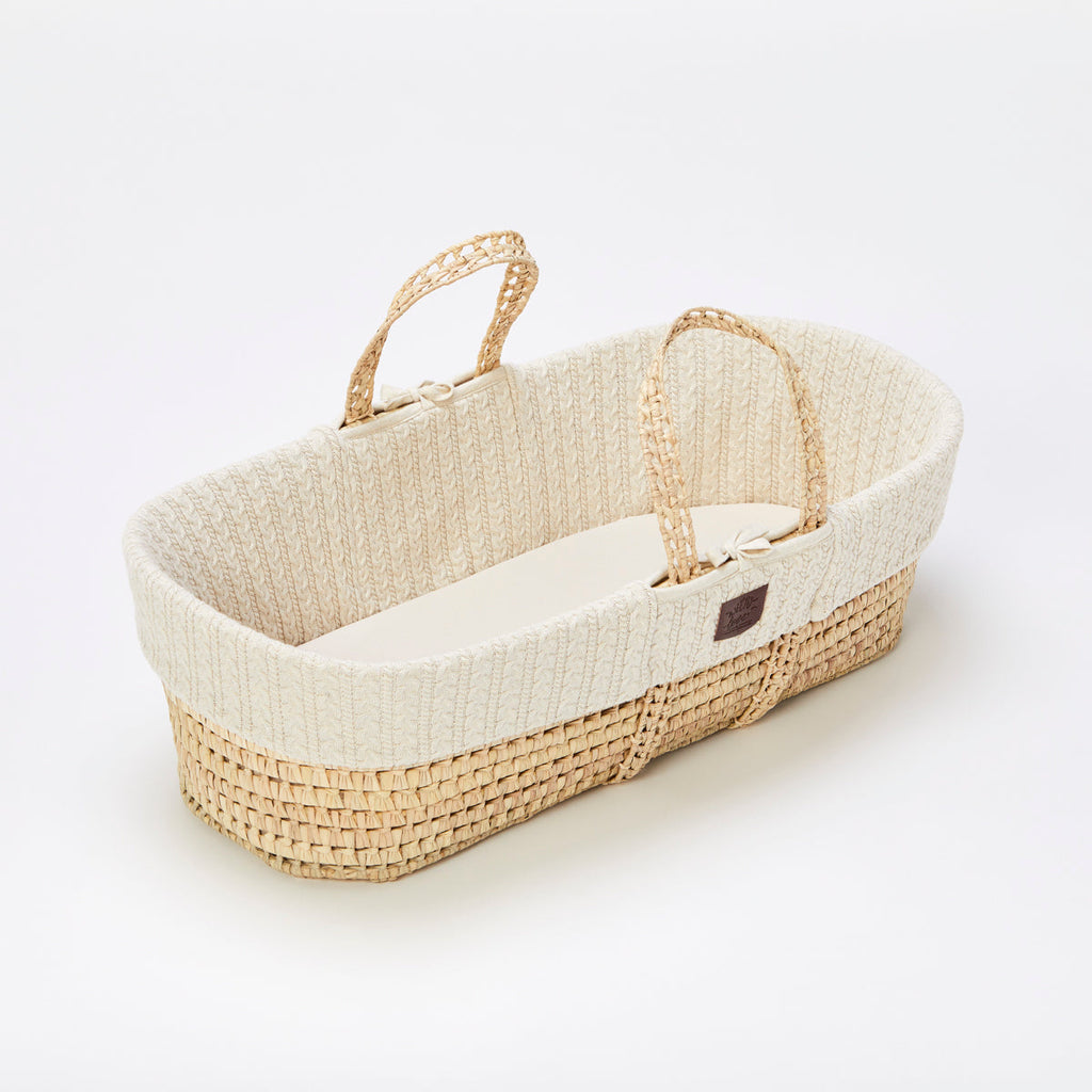 Little Green Sheep - Natural Knitted Moses Basket & Mattress Linen - The Baby Service