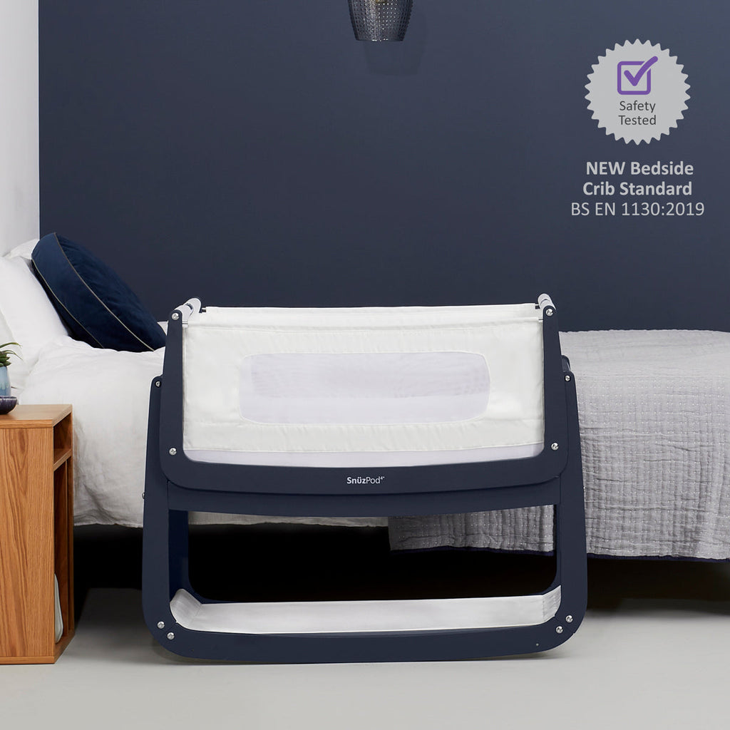 SnuzPod4 Bedside Crib - Navy Cot - The Baby Service