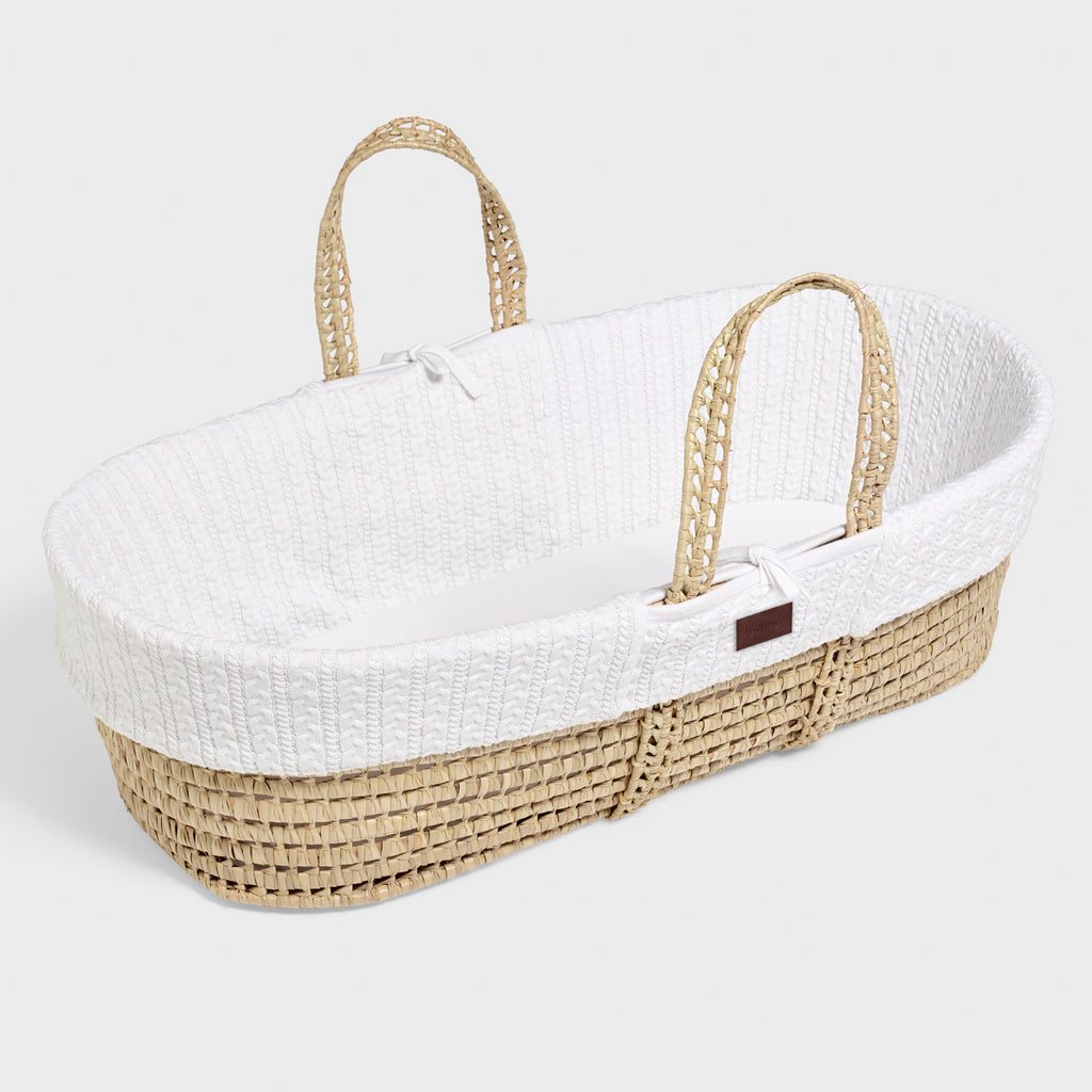 Little Green Sheep - Natural Knitted Moses Basket & Mattress White - The Baby Service