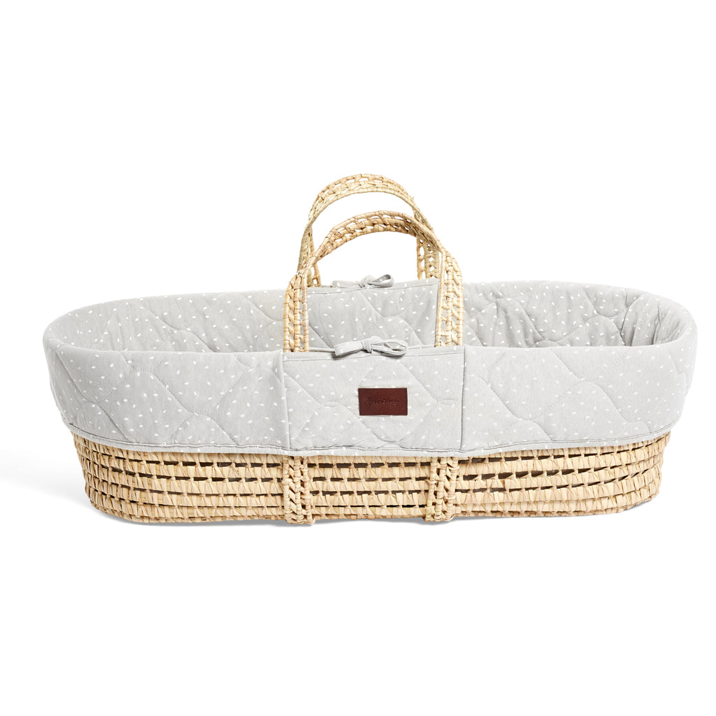 Little Green Sheep - Natural Quilted Moses Basket & Mattress Dove Rice - The Baby Service