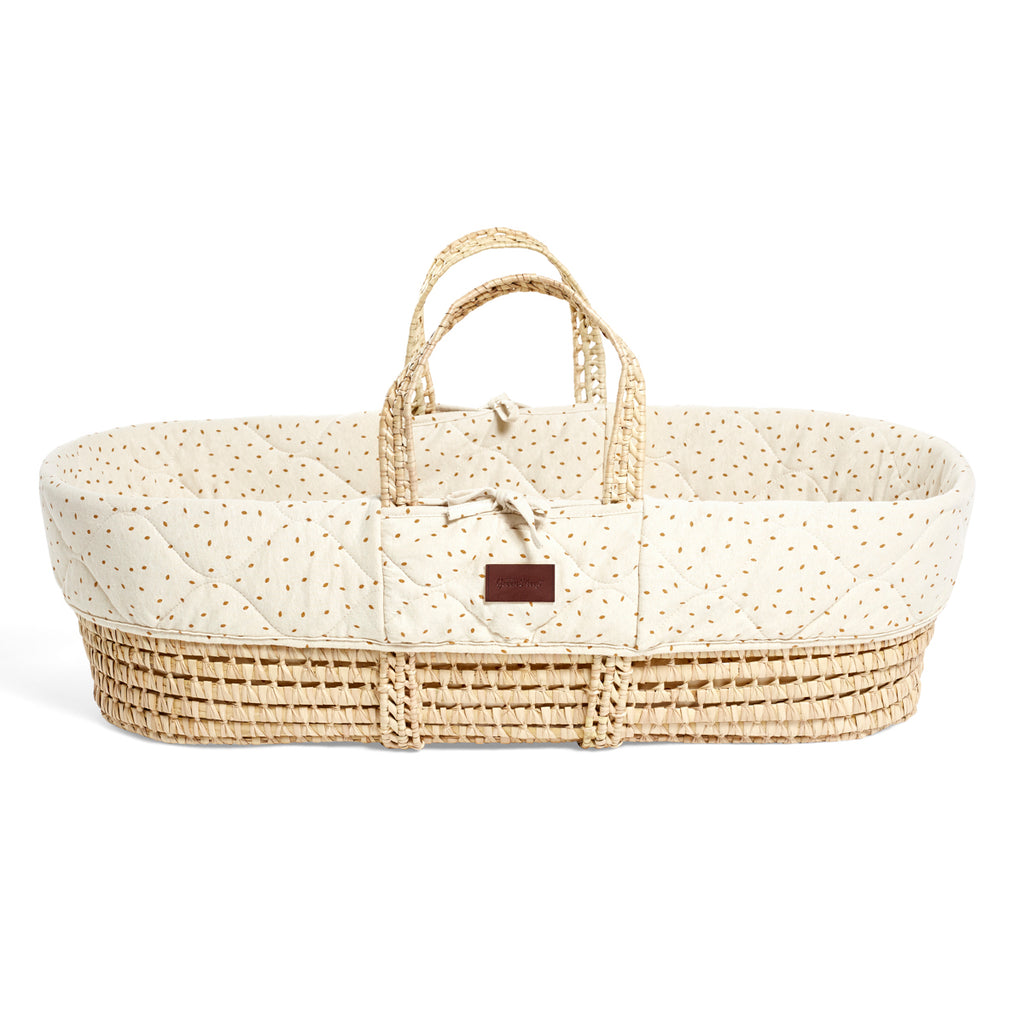Little Green Sheep - Natural Quilted Moses Basket & Mattress Linen Rice - The Baby Service