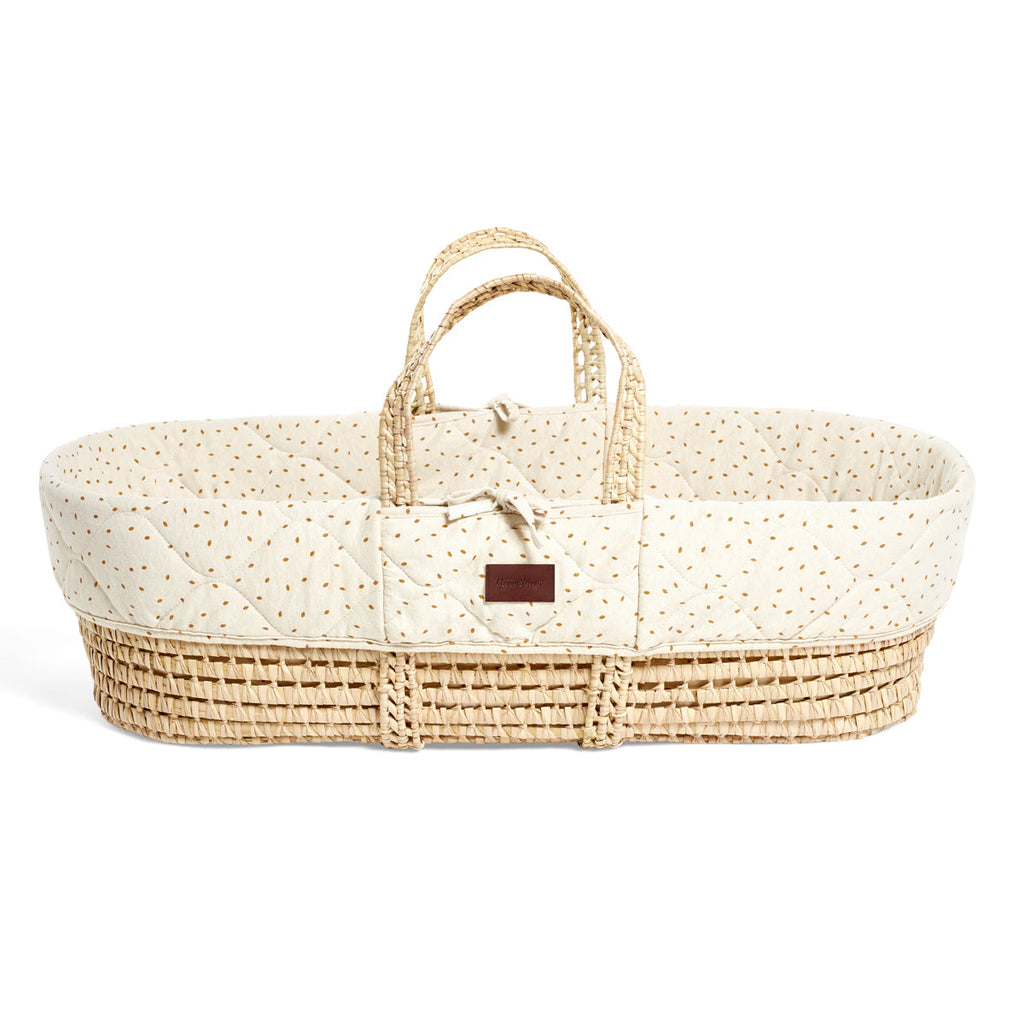 Little Green Sheep - Natural Quilted Moses Basket & Mattress Linen Rice - The Baby Service