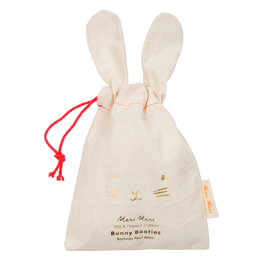Meri Meri Peach Bunny Baby Booties - Drawstring Bag - The Baby Service