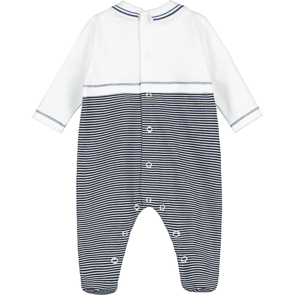 Emile et Rose - Crosby Navy Striped Boys Babygrow - Luxury Baby Clothing - The Baby Service