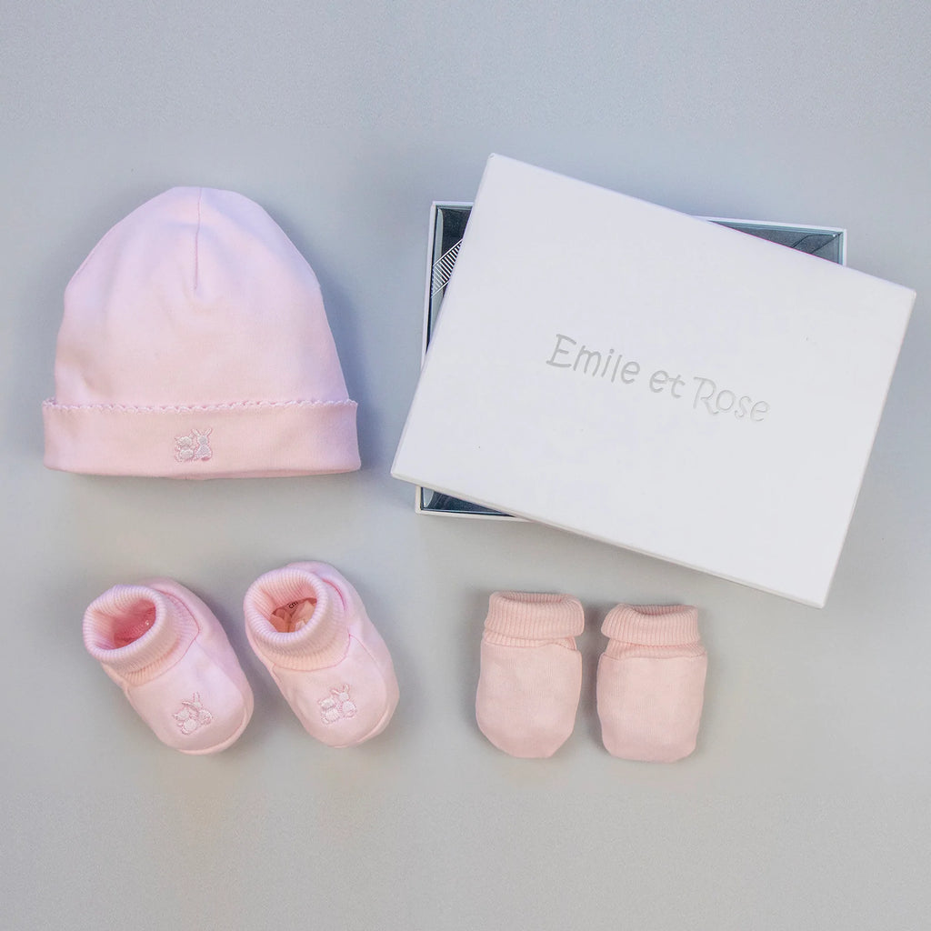 Emile et Rose - Baby Hat Bootie and Mitt Gift Set Pink - The Baby Service