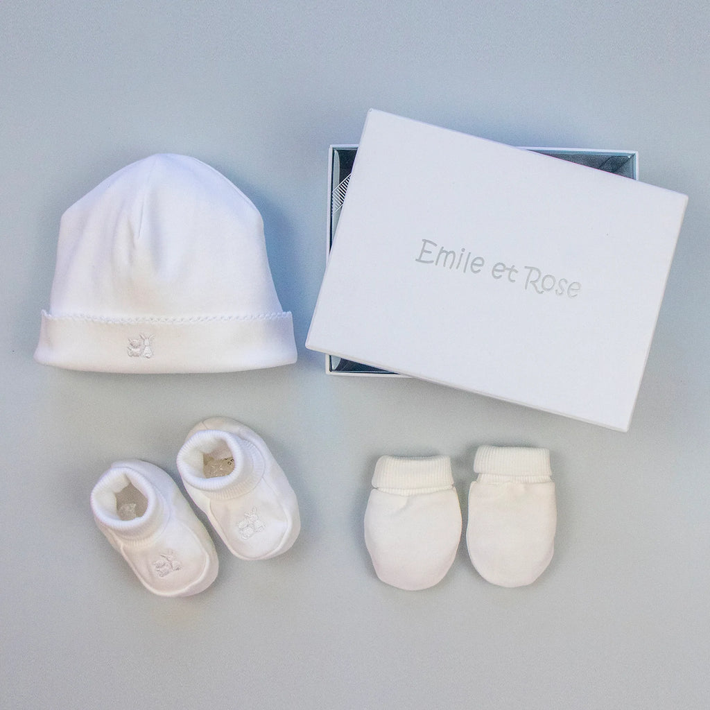 Emile et Rose - Baby Hat Bootie and Mitt Gift Set White - The Baby Service
