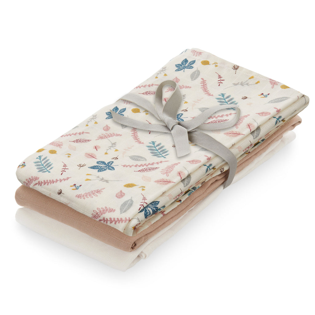 Cam Cam Muslin Cloths Mixed 3 Pack in Pressed Leaves Rose - The Baby Service